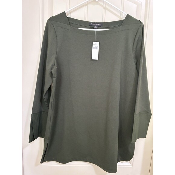 NWT Banana Republic Blouse Forest Green Boat Neck Women's Sz L - Picture 1 of 2